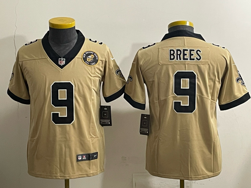 Youth 2025 New Orleans Saints #9 Bress golden Limited NFL Jersey style 03->youth nfl jersey->Youth Jersey